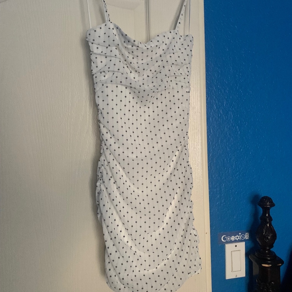 Garage clothing white w/black polka dot mesh mini dress size xs
